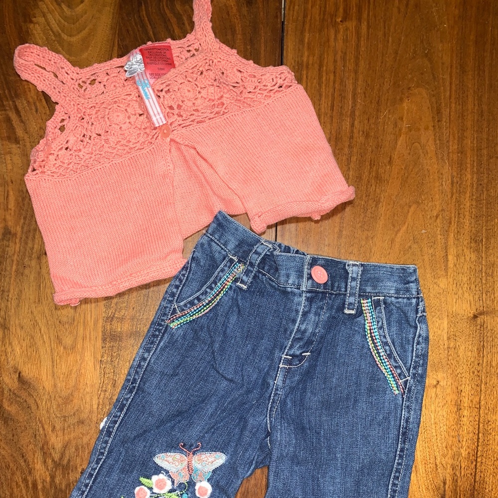 GUESS BABY JEANS AND CROCHET VEST SET